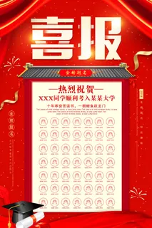 中考高考录取通知喜报荣誉状元榜金榜题名海报PSD设计素材模板