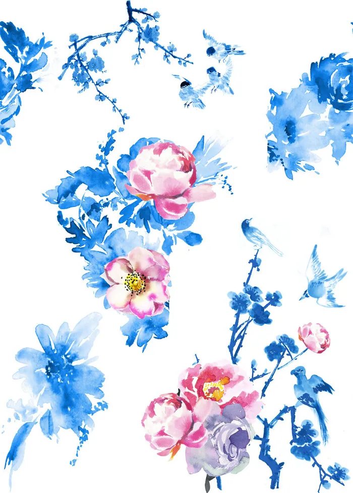 花卉唯美手绘花朵面料纹理手机壳布料面料印花服装矢量图案素材psd模版下载