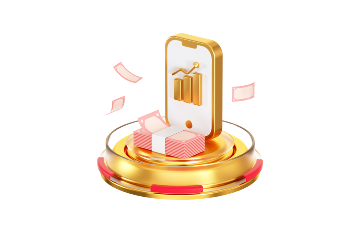 电商红金质感手机里的财富3D立体模型