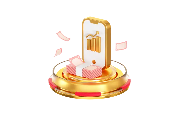 电商红金质感手机里的财富3D立体模型