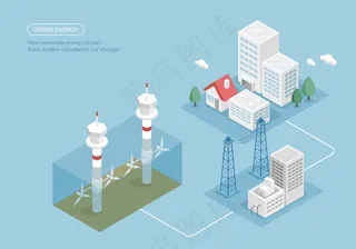 蓝色矢量绿色环保新能源插画格式