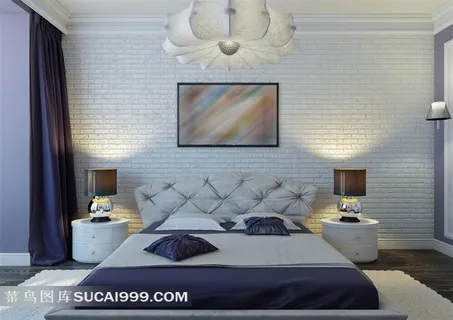 卧室台灯大床吊灯帘子家居摄影高清图片