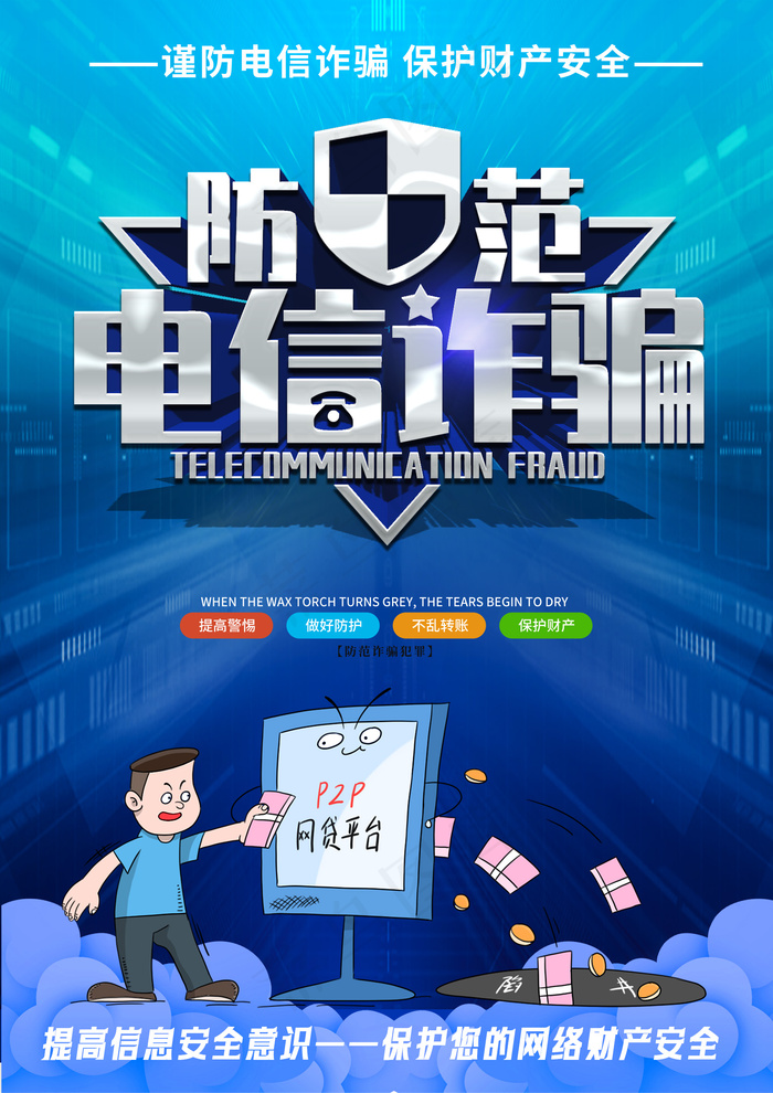 防范电信诈骗网贷风险宣传海报psd模版下载