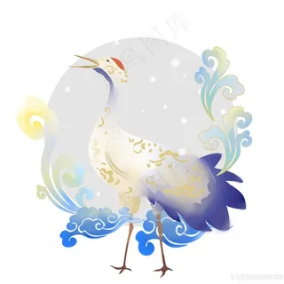 丹顶鹤唯美画风PNG绘画图片