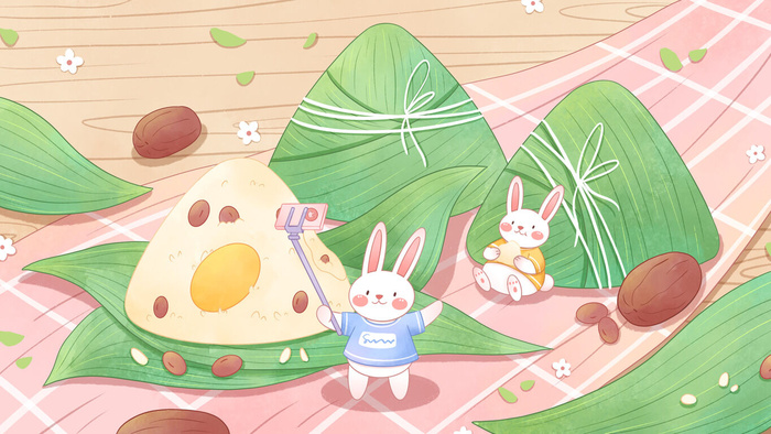 国潮风中国传统节日端午节赛龙舟粽子场景插画海报PSD设计素材