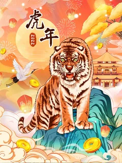 虎年中国风萌虎插画