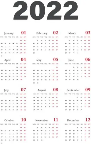 日历 2022 年 PNG免抠