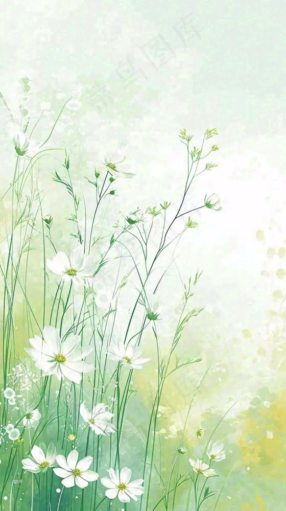 清新白色小花春天萌芽手绘，春分(816x1456)