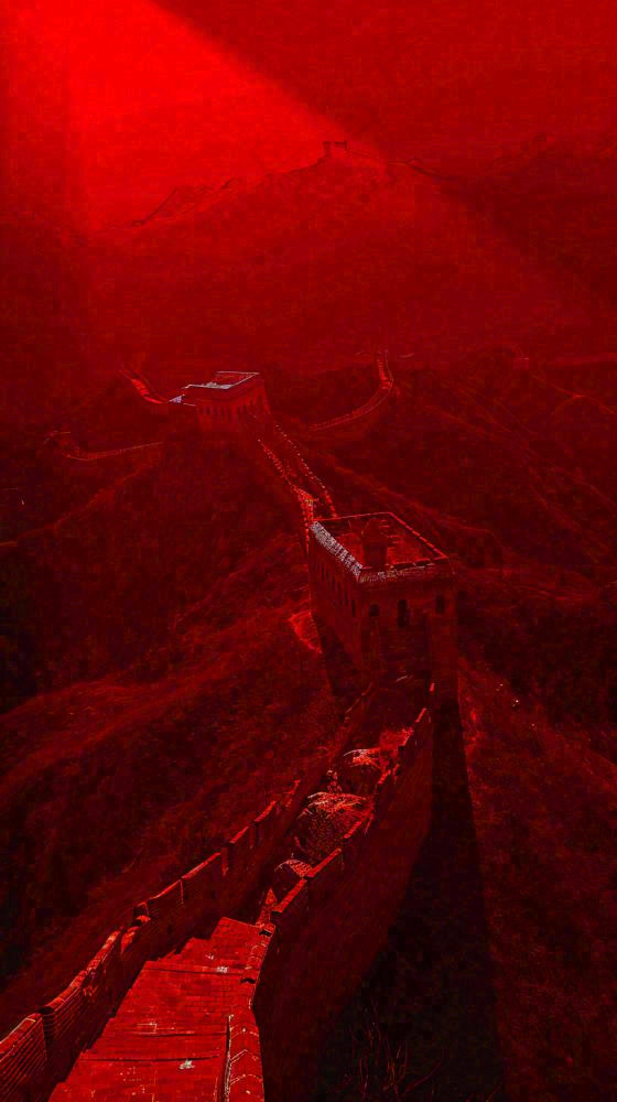 雄伟长城大气红色灯光