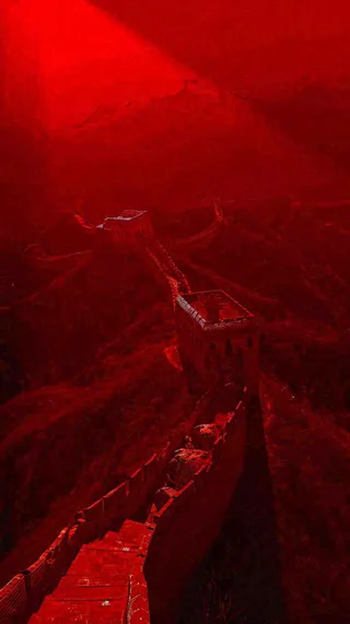 雄伟长城大气红色灯光