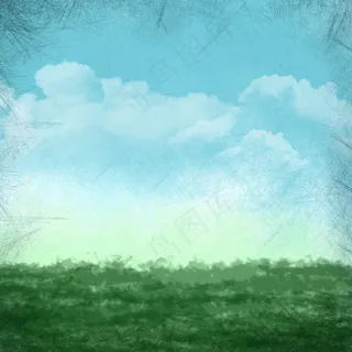 蓝天草地插画背景图片