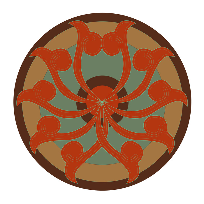 复古中式国潮风敦煌花纹装饰图案花卉藻井肌理圆形边框AI素材