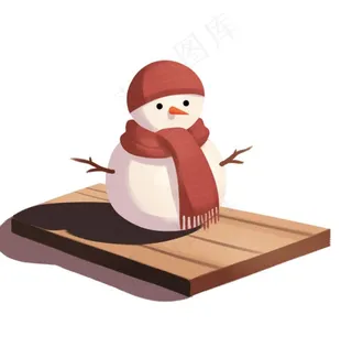 木板上的雪人帽子围巾卡通插画