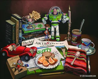 唯美酒杯蜡烛餐桌油画