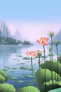 紫色简约国风莲花傍晚背景