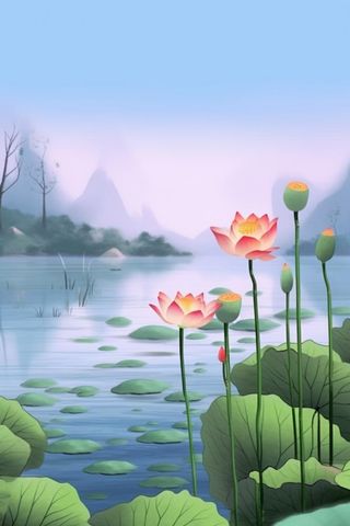 紫色简约国风莲花傍晚背景