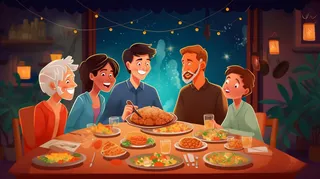 团圆饭年夜饭一家人过节卡通插画素材