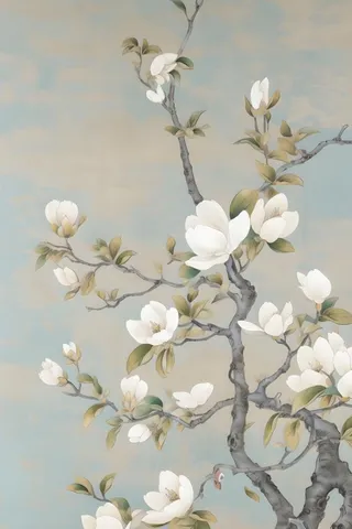 花朵白色国风简约背景