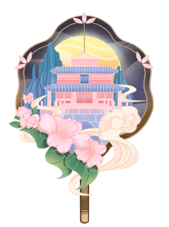 扇形中秋月亮城市花卉国潮梦幻山水手绘海报免扣 扇形中秋月亮城市花卉国潮梦幻山水手绘海报免扣