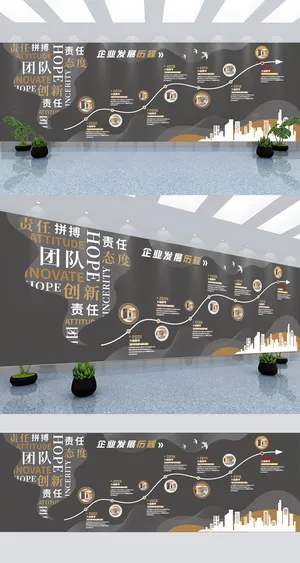 大气黑灰企业发展历程时间轴文化墙展板展馆展厅文化墙 大气黑灰企业发展历程时间轴文化墙展板展馆展厅文化墙