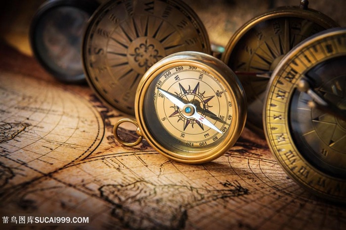 世界地图与古老指南针高清图片