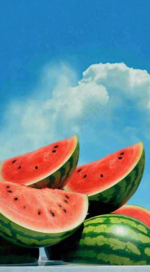 夏天大暑小暑切开的西瓜摄影图