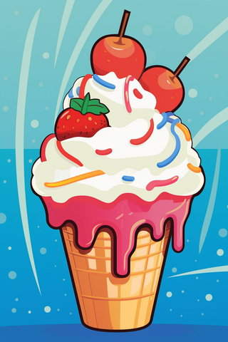 夏日冰淇淋糖果卡通插画蓝色背景