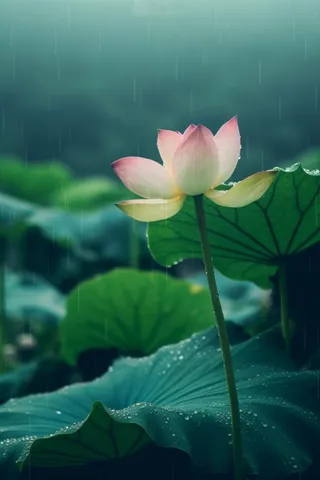 雨天荷花荷叶唯美背景