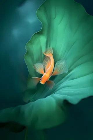 河水荷叶金鱼摄影