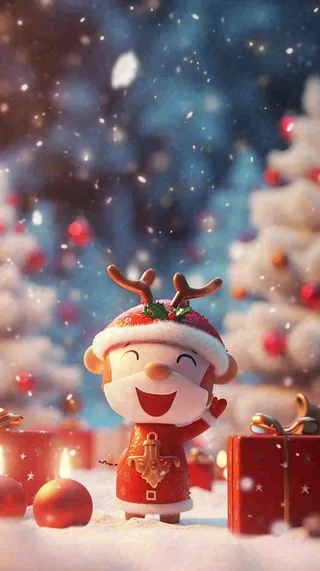 冬天圣诞节下雪圣诞树雪人礼物，冬季暖光