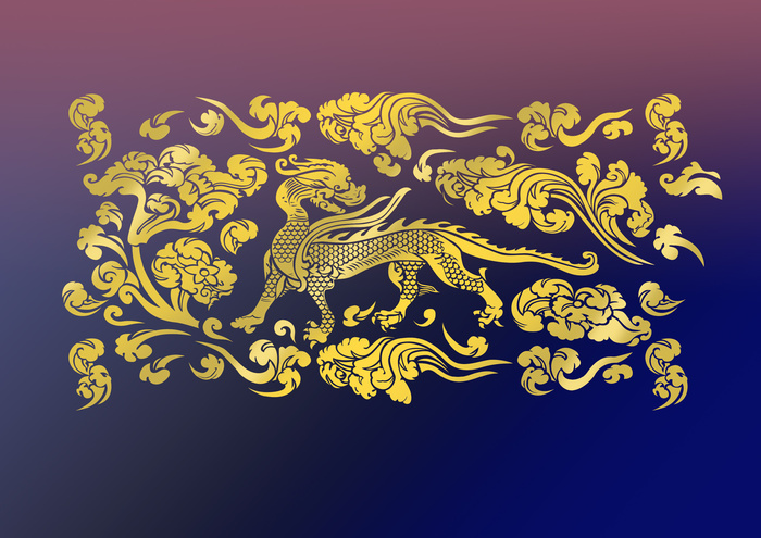 中国古典金色麒麟背景花纹psd模版下载