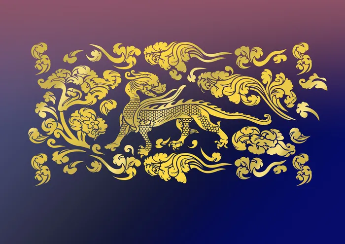 中国古典金色麒麟背景花纹psd模版下载