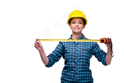 手拿卷尺的外国美女高清摄影图