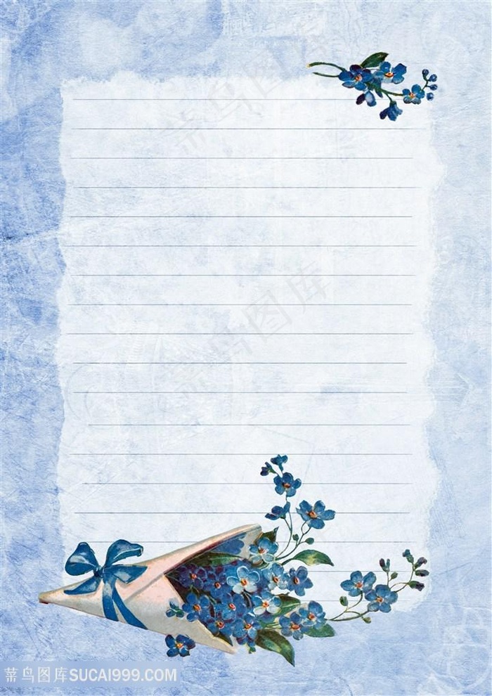 蓝色花朵花卉装饰信纸背景