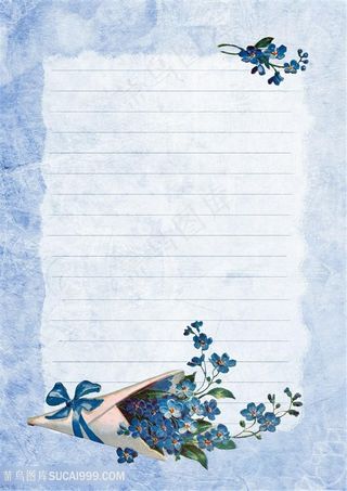 蓝色花朵花卉装饰信纸背景