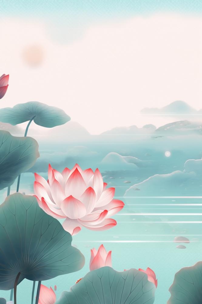 国潮荷花插画背景(896x1344)