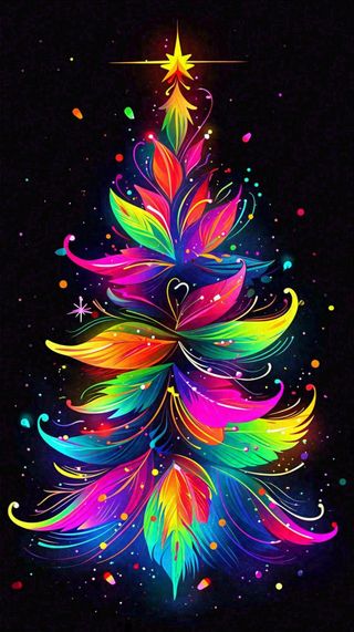 彩色缤纷圣诞树艳丽气氛，圣诞节奇幻