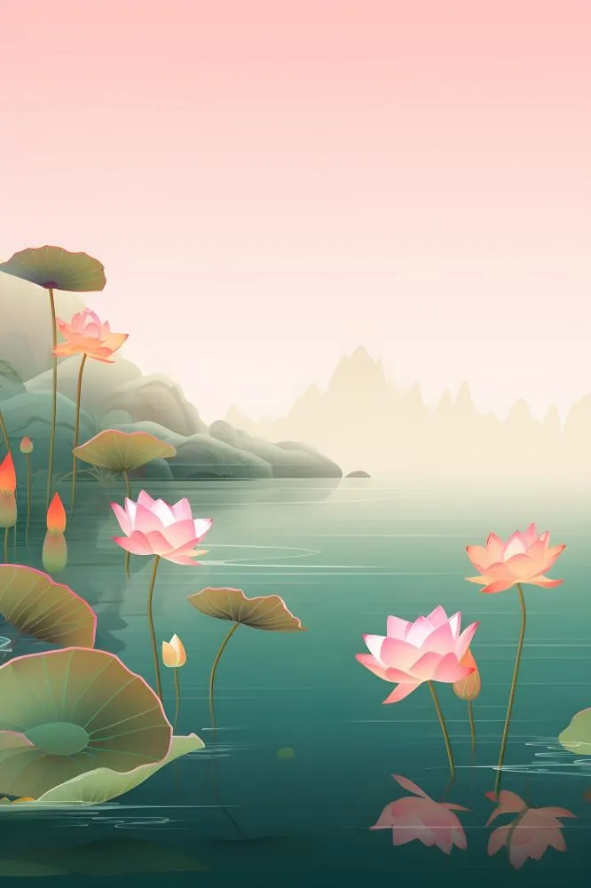 意境国潮荷花简约淡雅背景(2400x3600)