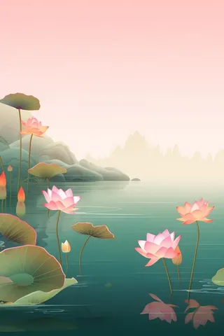 意境国潮荷花简约淡雅背景