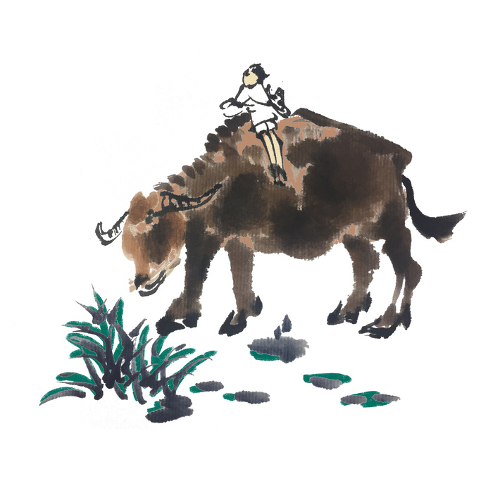 清明清明节卡通牧童和牛