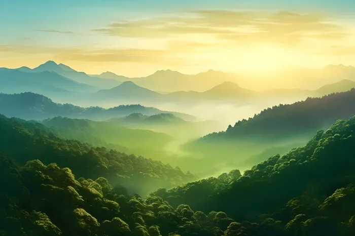 山脉树林光照意境背景(3600x2400)