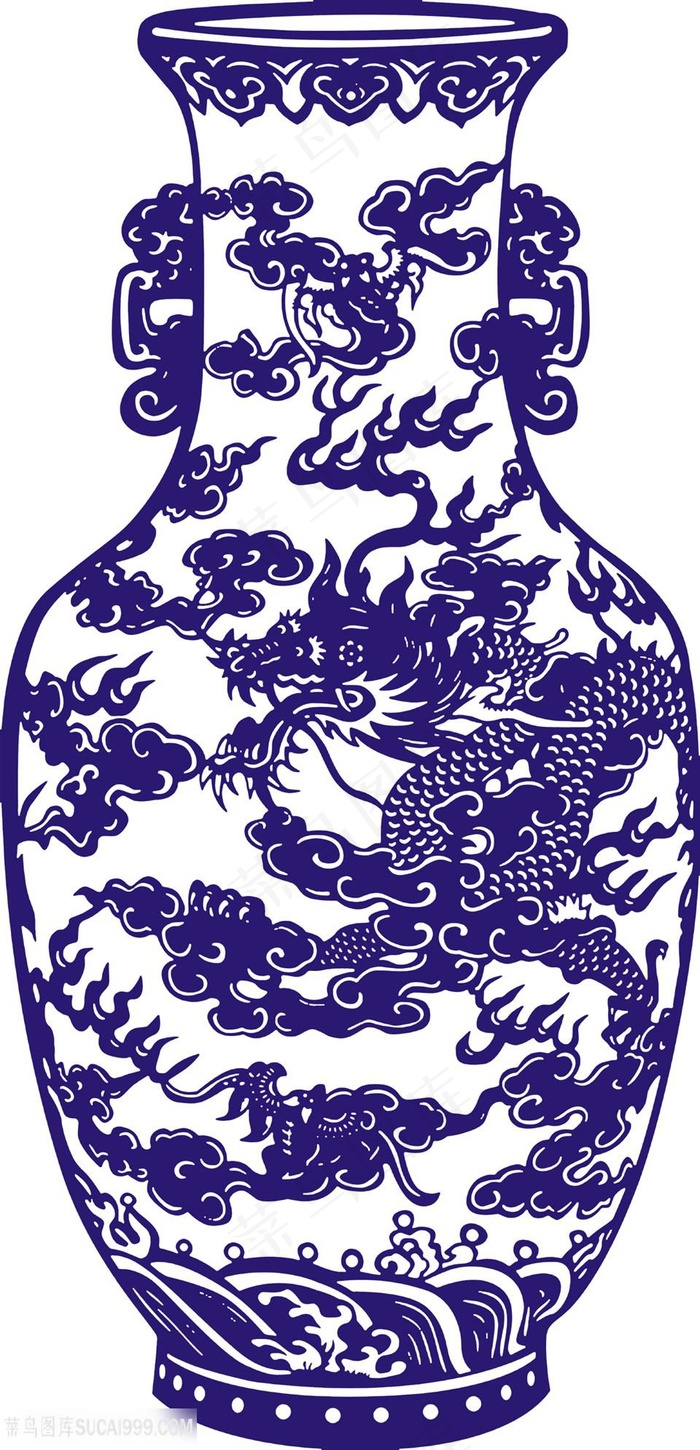 祥云飞龙花瓶国粹青花瓷中国风图片
