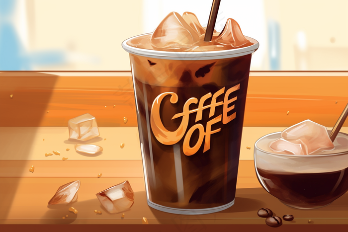 咖啡拿铁咖啡店卡通插画背景