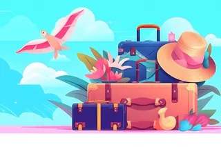 行李箱旅行蓝色天空背景