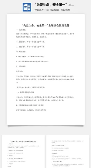 “关爱生命，安全第一”主题班会教案设计