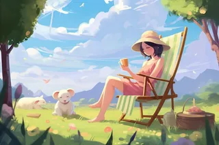 落日露营可爱插画背景