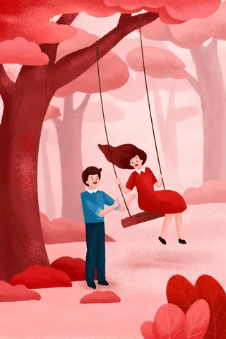 卡通温馨浪漫2月14七夕520情侣拥抱情人节主题插画海报PSD素材