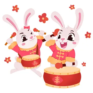 手绘2023兔年新年卡通兔子形象IP插画元素PSD设计素材png图案