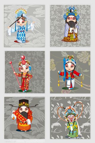 中国传统艺术国粹京剧戏曲川剧人物脸谱扁平化图案AI矢量设计素材