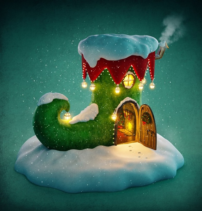积雪和圣诞小屋